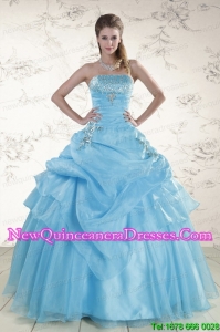 Beautiful Aqua Blue 2015 Strapless Quinceanera Dresses with Beading