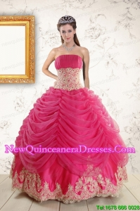 Beautiful Lace Appliques Hot Pink Quinceanera Gowns for 2015c