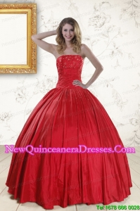 Beautiful Red Strapless Sweet 16 Dresses with Beading