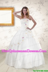 Beautiful White Strapless Embroidery 2015 Sweet 16 Dresses