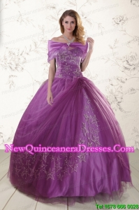New Style Purple Sweetheart Appliques 2015 Quinceanera Dresses with Embroidery