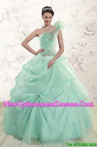 2015 Beautiful Apple Green One Shoulder Cheap Quinceanera Dresses with Appliques