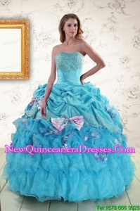 2015 Beautiful Aqua Blue Appliques Quinceanera Dresses with Appliques