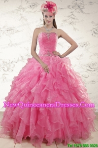 2015 Beautiful Ball Gown Organza Quinceanera Dresses with Beading and Ruffles