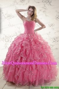 2015 Beautiful Beading Quinceanera Dresses in Rose Pink