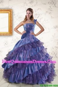 2015 Beautiful One Shoulder Hand Made Flowers and Ruffles Quinceanera Dresses