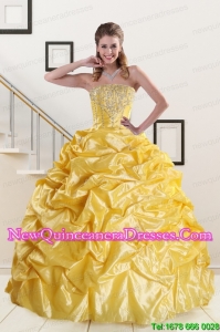 Perfect Beading Strapless 2015 Quinceanera Dresses with Sweep Train