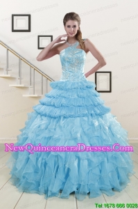 2015 Perfect Baby Blue Sweet 15 Dresses with Beading