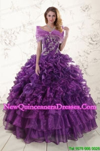 Perfect Appliques Purple Strapless 2015 Quinceanera Dresses