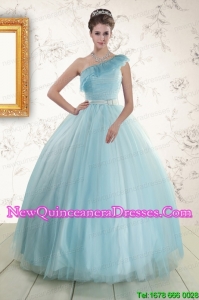 Perfect One Shoulder Light Blue Quinceanera Dress for 2015