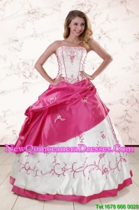 Beautiful Embroidery Sweet 15 Dresses in White and Hot Pink