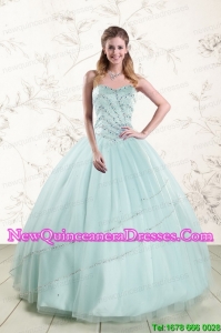 2015 Beautiful Apple Green Quinceanera Dresses with Reinstones