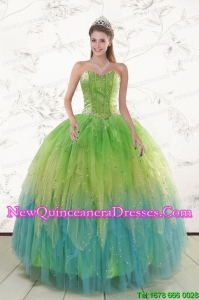 2015 Beautiful Beading and Ruffles Quinceanera Dresses in Multi Color
