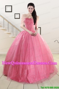 2015 Beautiful Strapless Quinceanera Dresses in Rose Pink