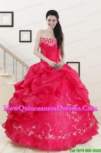 2015 Cheap Sweetheart Embroidery Quinceanera Dress in Hot Pink