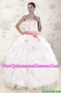 Beautiful White Quinceanera Dresses with Pink Appliques and Ruffles