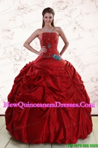 2015 Cheap Beaded Strapless Quinceanera Dresses with Pick Ups