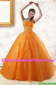 2015 Cheap Princess Orange Quinceanera Dresses with Appliques