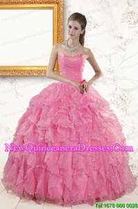 2015 Cheap Sweetheart Beading Baby Pink Quinceanera Dresses
