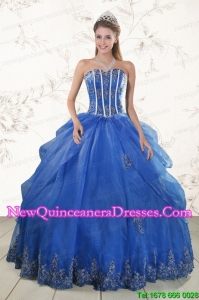 2015 Custom Made Appliques Quinceanera Dresses in Royal Blue