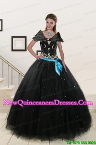 Cheap Appliques and Beading Quinceanera Dresses in Black