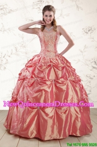 Cheap Beading and Appliques Watermelon Red Sweet 16 Dresses