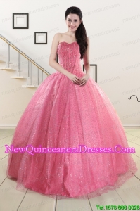 Cheap Sweetheart Sequins Quinceanera Dress in Rose Pink For 2015