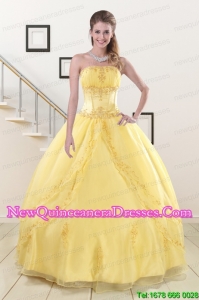 Cheap Yellow 2015 Quinceanera Dresses with Strapless