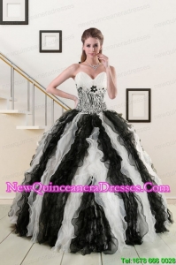 2015 Custom Made Black and White Quinceanera Dresses with Zebra and Ruffles