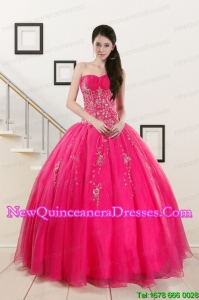 2015 Custom Made Sweetheart Hot Pink Quinceanera Dresses with Beading