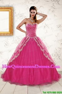 2015 Custom Made Sweetheart Rose Pink Quinceanera Dresses with Sequins and Appliques