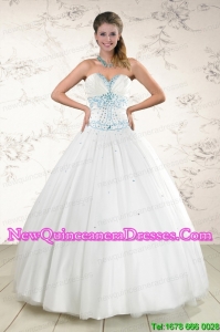 2015 Custom Made White Quinceanera Dresses with Appliques and Beading