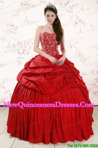 2015 Red Custom Made Sweetheart Beading Quinceanera Dresses