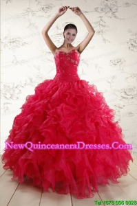 Custom Made Sweetheart Beading 2015 Quinceanera Dresses in Red