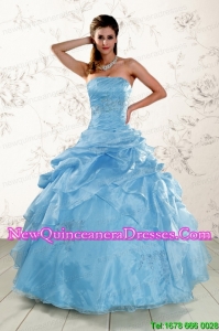 2015 Discount Appliques Quinceanera Dresses in Aqua Blue