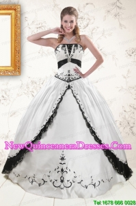 2015 Discount Embroidery Quinceanera Dresses in White and Black