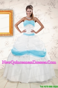 Discount White and Baby Blue Ball Gown Quinceanera Dress for 2015