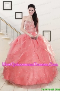 Watermelon Sweetheart Beading Appliques Ball Gown Custom Made Quinceanera Dresses