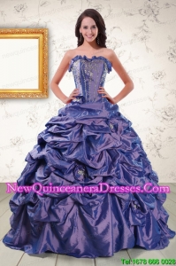 2015 Beaded and Pick ups Purple Discount Quinceanera Dresses with Brush Train