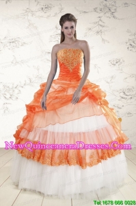 2015 Fashionable Strapless Appliques and Beading Quinceanera Dresses in Orange