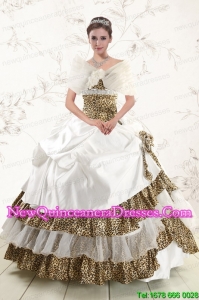 2015 Discount Strapless Leopard Quinceanera Dresses with Hand Made Flower
