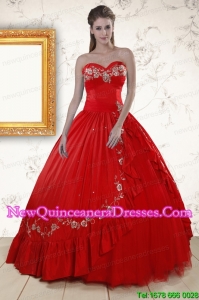 2015 Discount Sweetheart Red Puffy Quinceanera Dresses with Embroidery