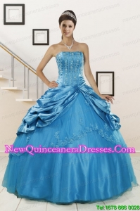 2015 Spring Discount Strapless Appliques Quinceanera Dresses in Teal