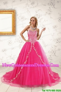 2015 Top Seller Hot Pink Quinceanera Dresses with Beading and Appliques