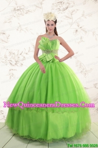 Spring Green 2015 Sweetheart Quinceanera Dresses with Beading and Bowknot
