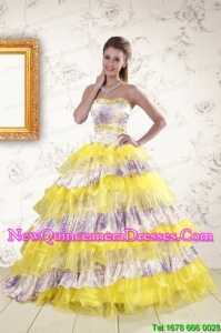 2015 Top Seller Printed and Ruffles Multi-color Quinceanera Dresses