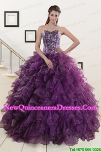 2015 Top Seller Purple Quinceanera Dresses with Beading and Ruffles