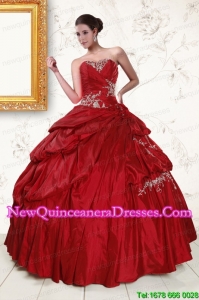 2015 Wine Red Sweetheart Discount Quinceanera Dresses with Embroidery