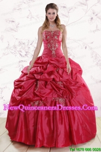Discount Strapless Hot Pink Quinceanera Dresses with Embroidery