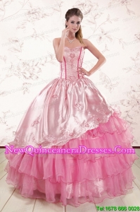 Discount Sweetheart Pink Quinceanera Dresses with Embroidery